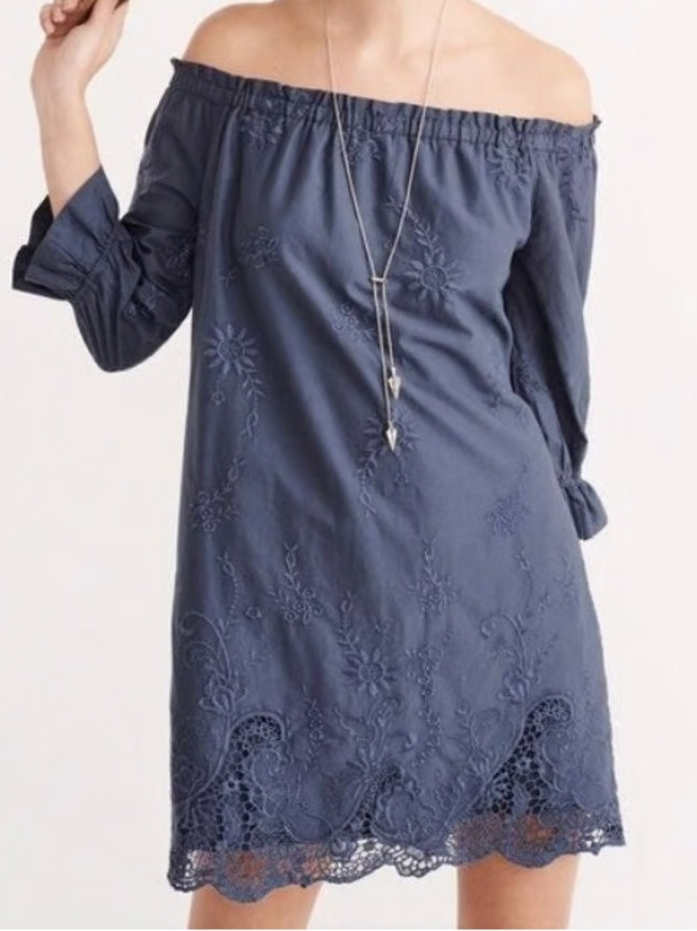 Abercrombie and Fitch Off The Shoulder Embroidered Eyelit Mini Dress